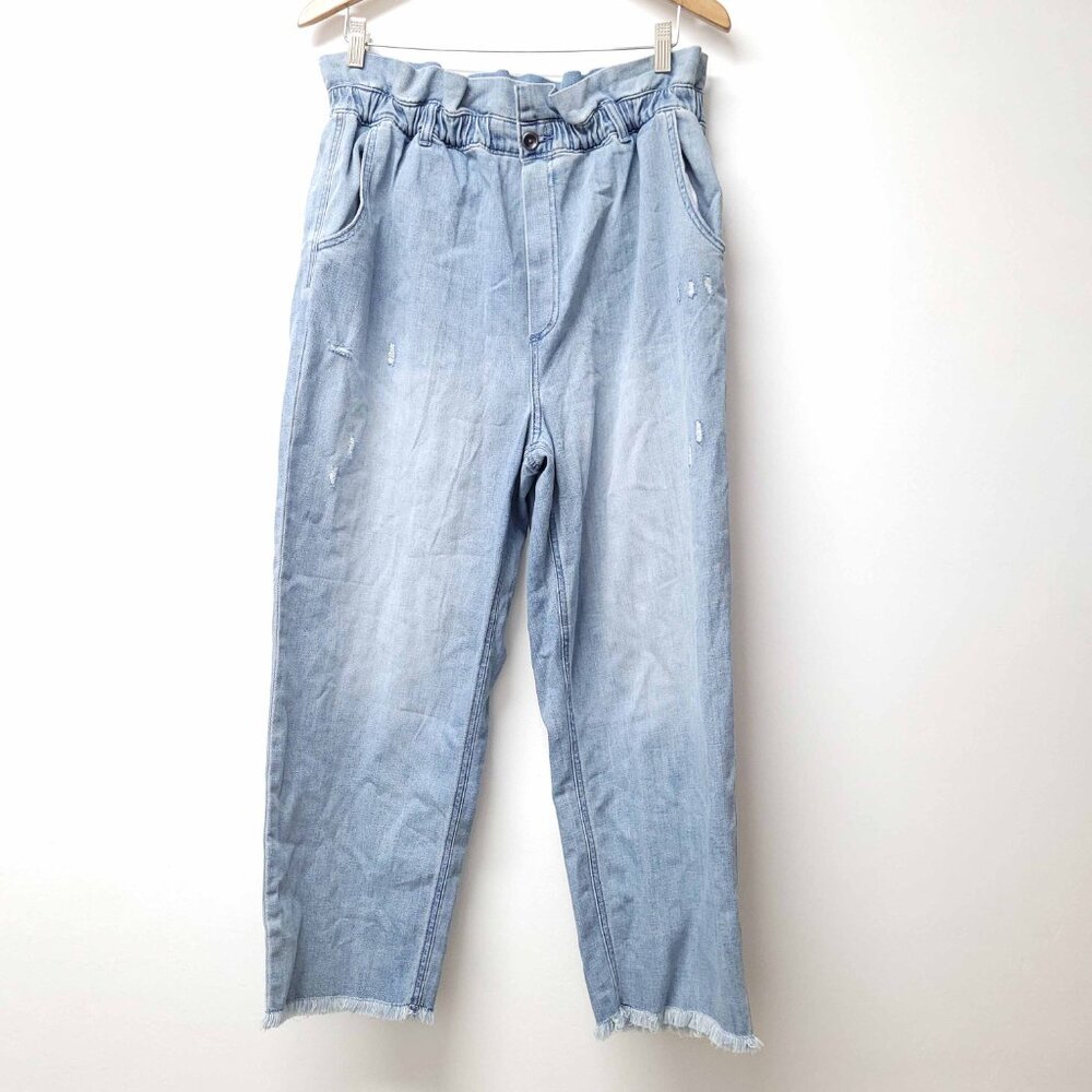 NWT aerie High Rise Distressed Frayed Edges Jeans Size XL Blue Medium Wash